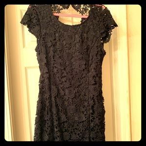 Flower-lace printed little black dress